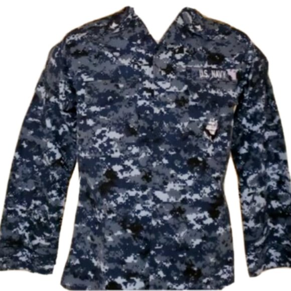 US Navy Military Digital Camo Field Jacket Shirt Size Medium Long Button Up - Picture 1 of 6